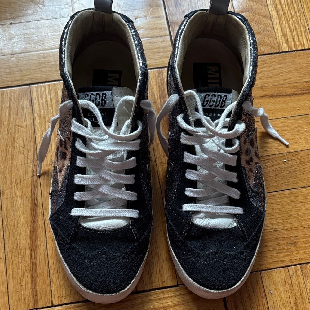 GGDB Black and Leopard High-Top Sneakers